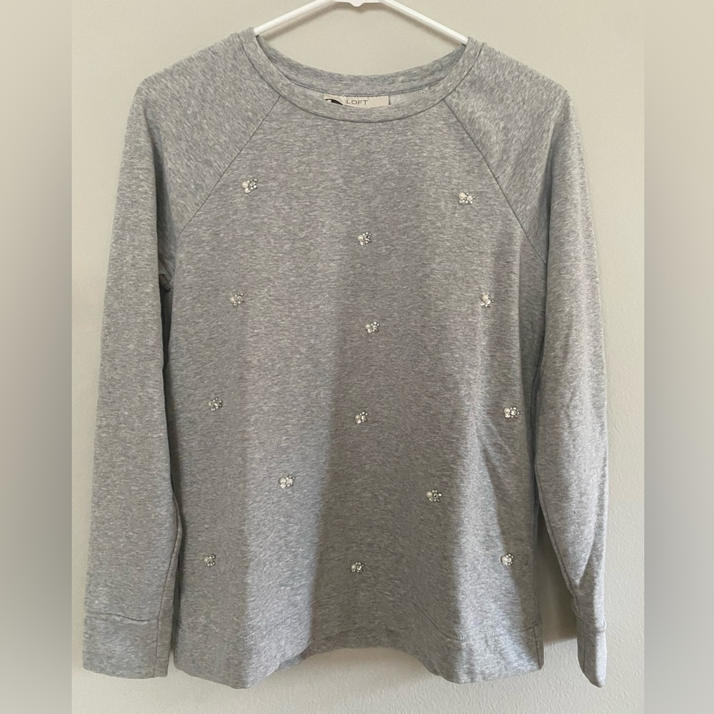 Loft • Women’s Crewneck with Pearl & Rhinestone Embellishments
